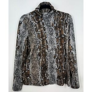 Y2K Edgy Art Snake Animal Print Cowl Neck Top Long Sleeve Stretch Blouse Size L